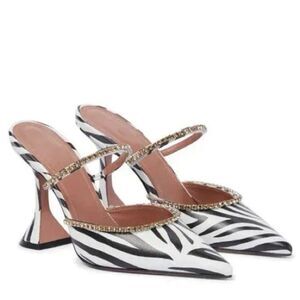 Zebra Print Discounted Pointed Toe Black and White Mules Sandals Shoes Size 7